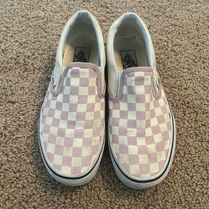 Pink checkered slip on Vans